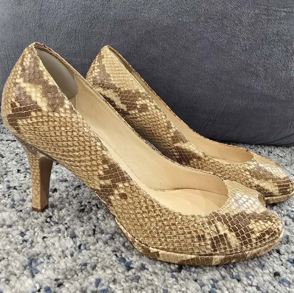 Cole Haan/Nike Air Tan Stiletto Heels with Snakeskin Pattern